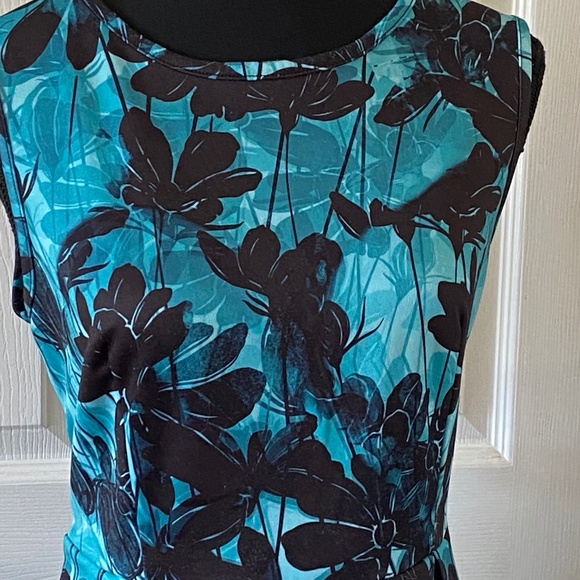 Teal & Black Floral Ombre Print Fit & Flare Dress - Picture 2 of 10